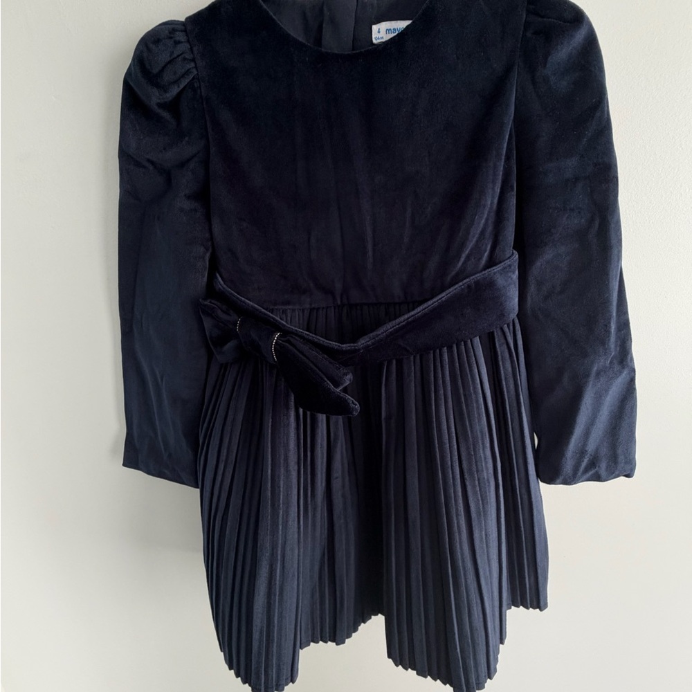Mayoral Black Velvet Kids Dress with Pleated Skirt